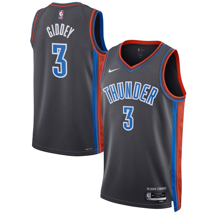 Men Oklahoma City Thunder #3 Josh Giddey Nike Gray City Edition 2022-23 Swingman NBA Jersey->oklahoma city thunder->NBA Jersey
